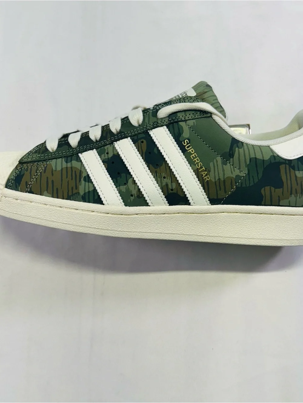 adidas Superstar Sneakers in Green Camo and White Accents